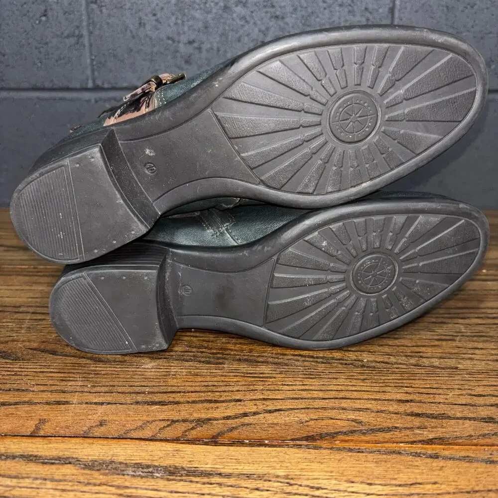 Bussola Green Leather Ankle Boots Buckle Strap Zip EU 40 US 9–9.5